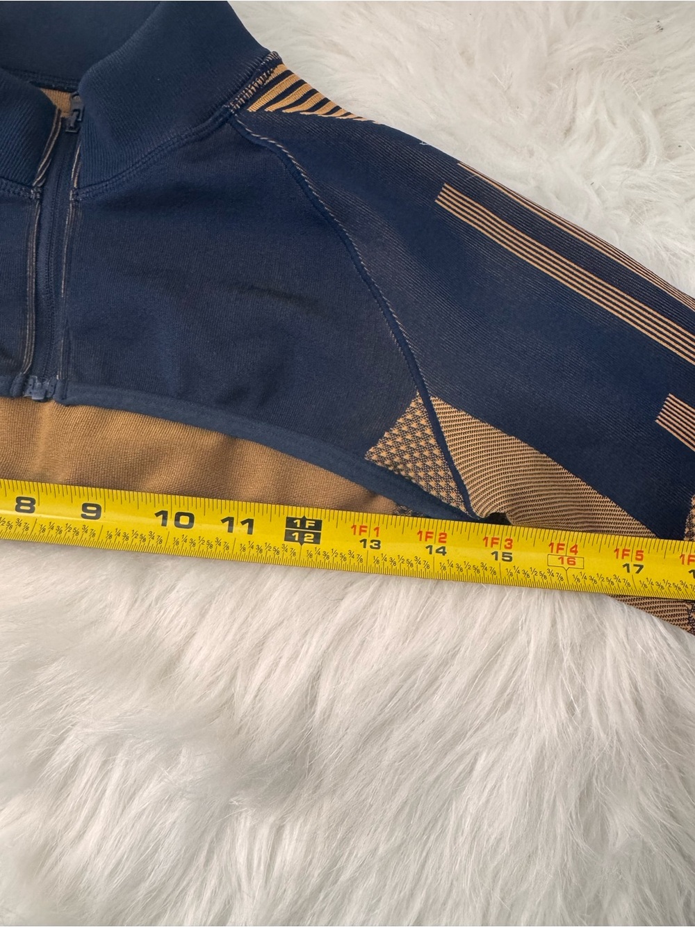 adidas Navy and Tan Geometric Crop Zip-Front Sleeves and Sports Bra - Picture 10 of 14